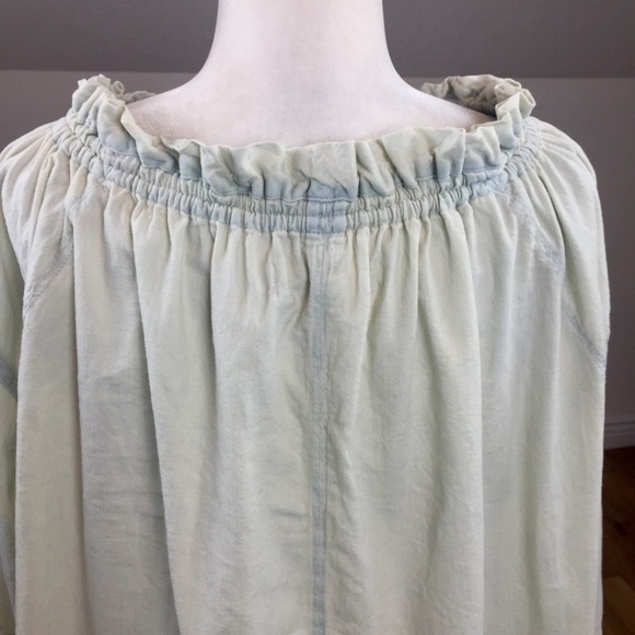 Free People Alpine Denim Top Size Small Long Sleeve Peasant Style - Picture 11 of 13